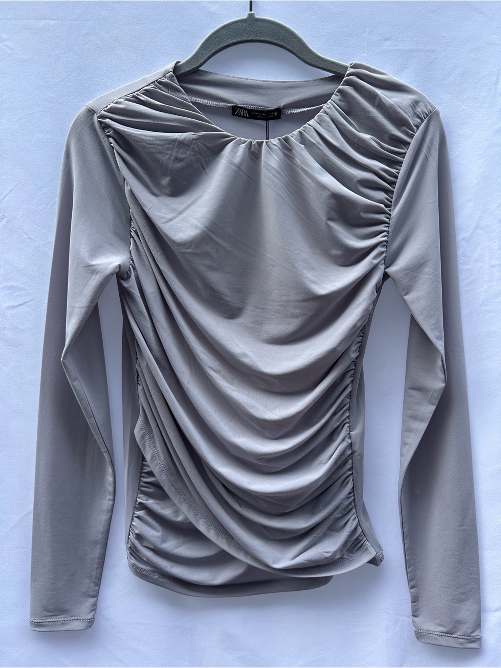 Zara Light Purple/Gray Ruched Long-Sleeve Women's Top